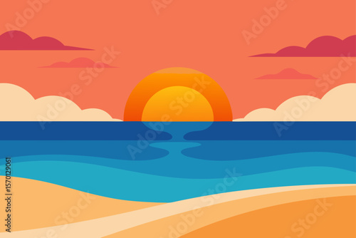 Sunset on Beach with Calm Waves Dreamy