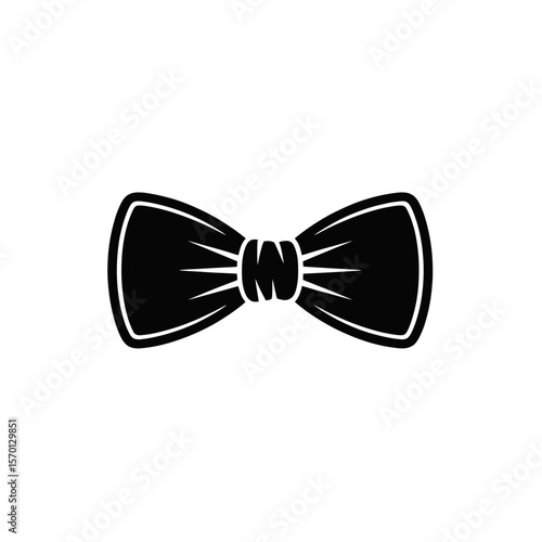 Classic black bow tie icon with white outline on white background