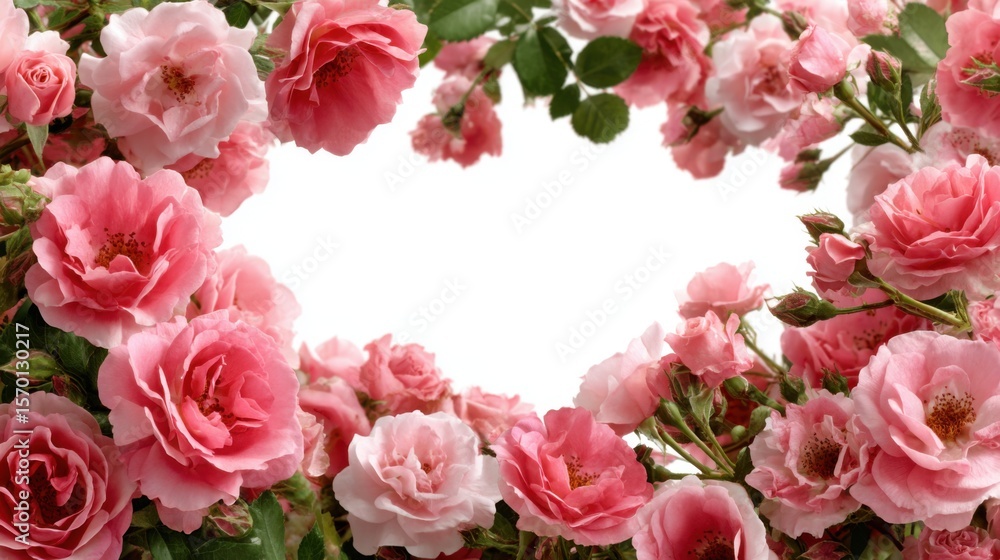 A beautiful bouquet of pink flowers with a white background. The flowers are arranged in a heart shape, giving the impression of love and affection A beautiful bouquet of pink flowers with a white background. The flowers are arranged in a heart shape, giving the impression of love and affection