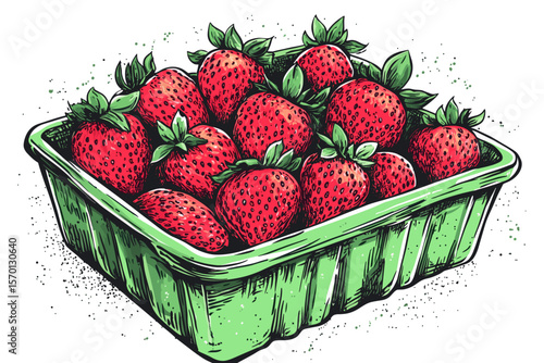 Freshly Handpicked Strawberries in a Green Basket