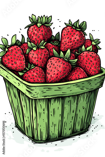 Freshly Handpicked Strawberries in a Green Basket