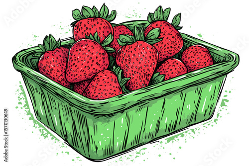 Freshly Handpicked Strawberries in a Green Basket