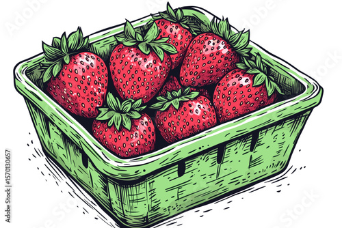 Freshly Handpicked Strawberries in a Green Basket