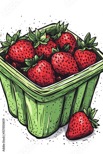 Freshly Handpicked Strawberries in a Green Basket