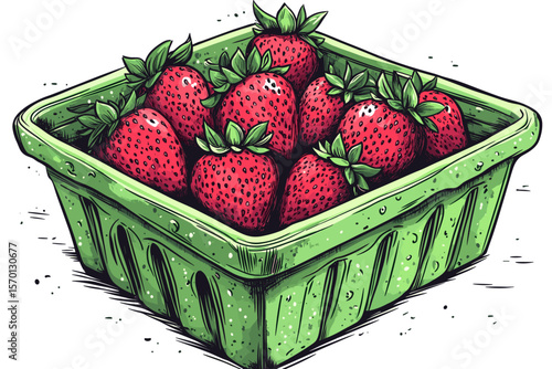 Freshly Handpicked Strawberries in a Green Basket