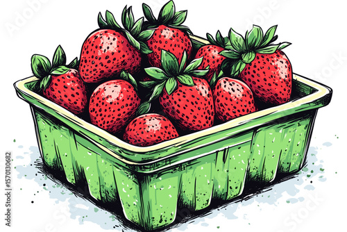Freshly Handpicked Strawberries in a Green Basket