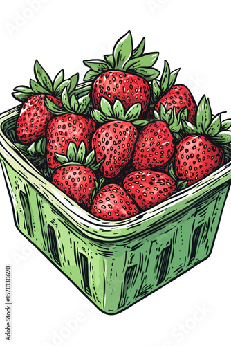 Freshly Handpicked Strawberries in a Green Basket