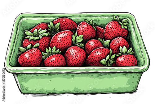Freshly Handpicked Strawberries in a Green Basket