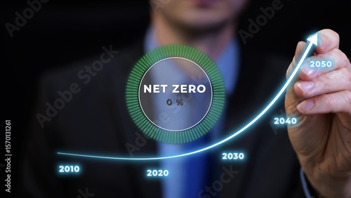 3D chart animation illustrating carbon CO2 reduction roadmap until 2050 for achieving global net zero emission goals
