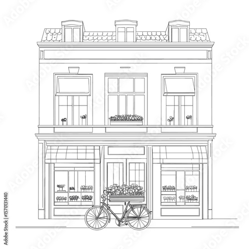 Charming Bicycle with Flower Box in Front of Boutique