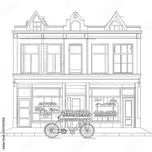 Charming Bicycle with Flower Box in Front of Boutique