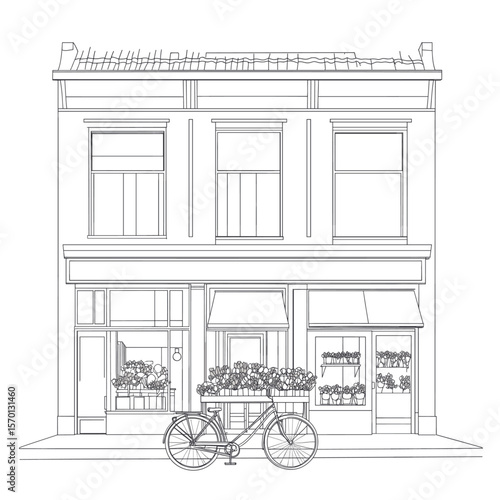 Charming Bicycle with Flower Box in Front of Boutique