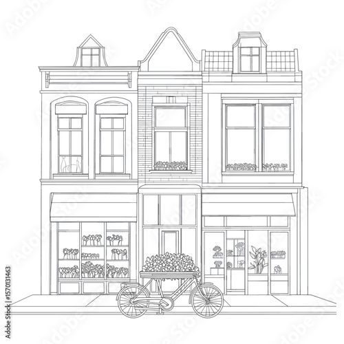 Charming Bicycle with Flower Box in Front of Boutique