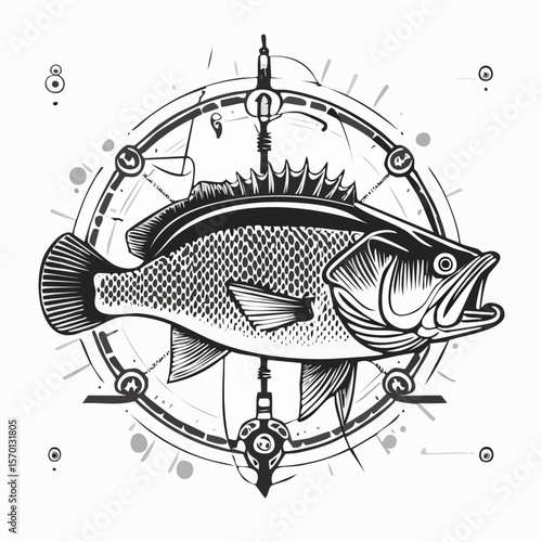 Angler Fish Vector. Black and white Angler Fish Vector Illustration.