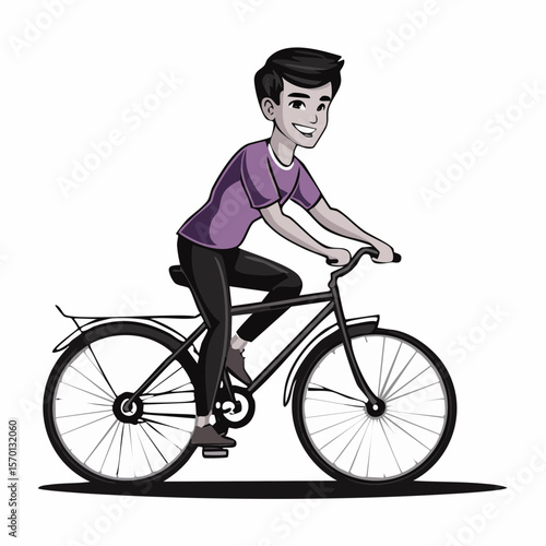 Young Man riding a bicycle image vector isolated on white background.