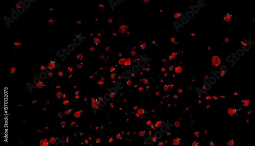 Rose petals falling on black background