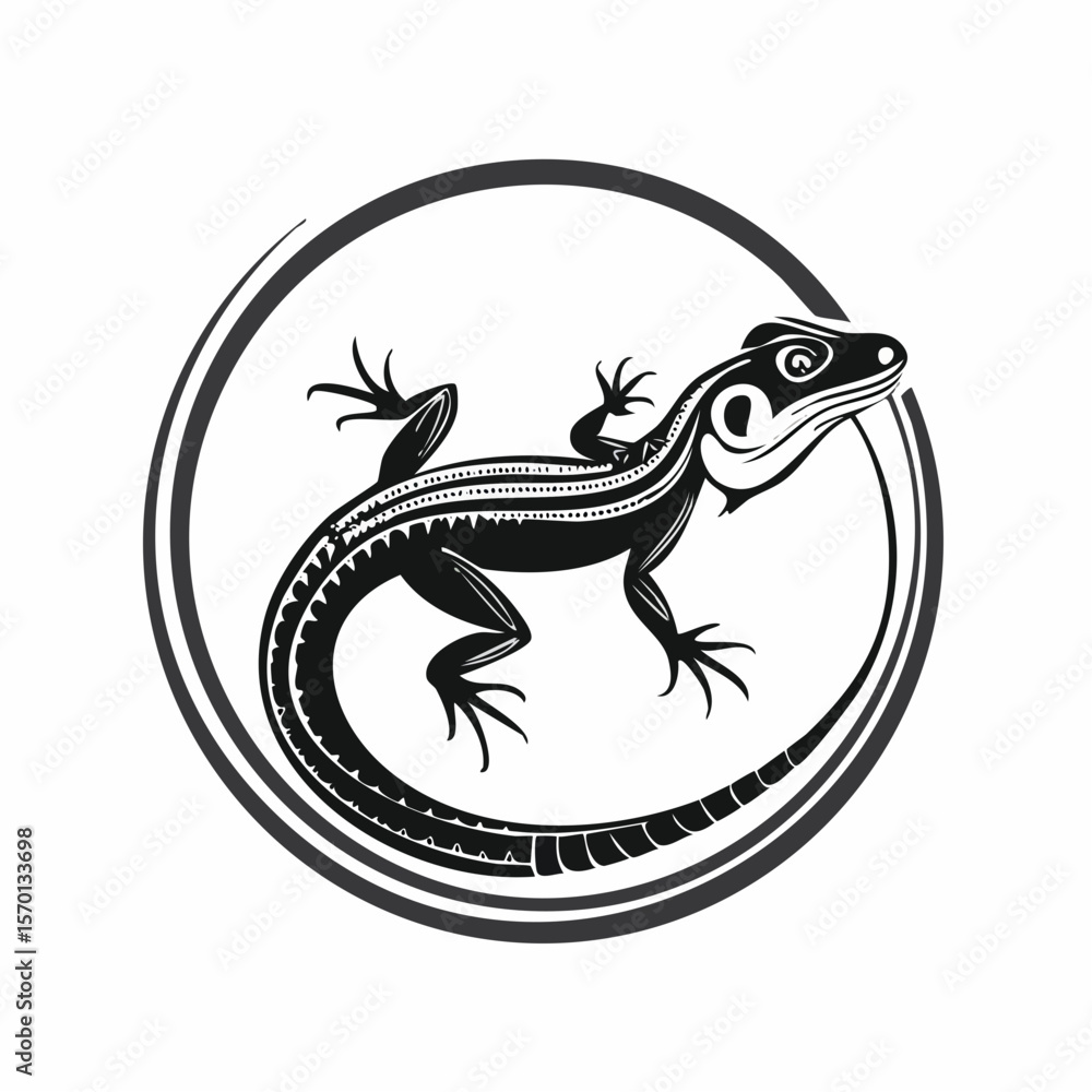 Naklejka premium Lizard animal vector design logo on circle image isolated on white background.