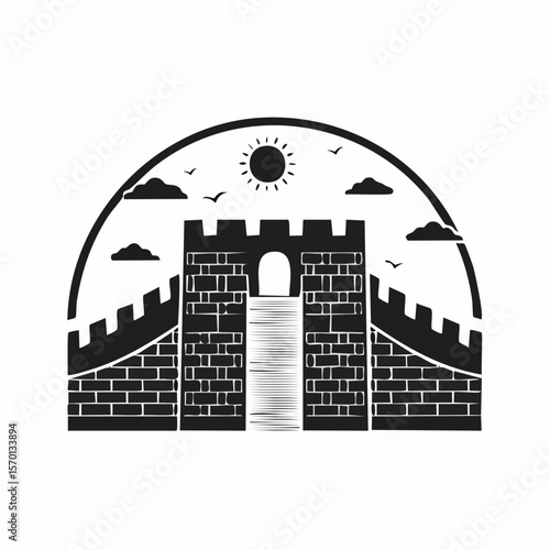 China Great Wall Image Vector. Black and white China Great Wall Image Vector on white background.
