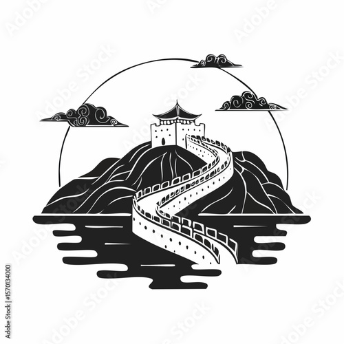 Great wall China landscape famous landmark Vector Image isolated on white background.