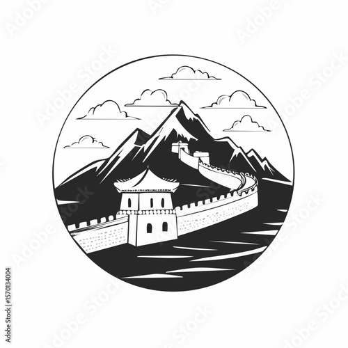 Great wall China landscape famous landmark Vector Image isolated on white background.