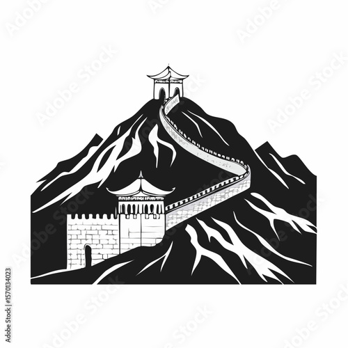 Great wall China landscape famous landmark Vector Image isolated on white background.
