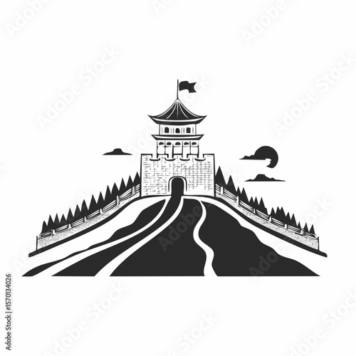 Great wall China landscape famous landmark Vector Image isolated on white background.