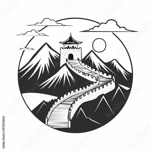 Great wall China landscape famous landmark Vector Image isolated on white background.