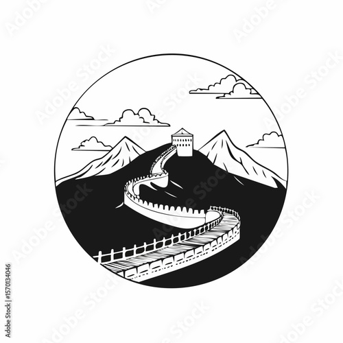 Great wall China landscape famous landmark Vector Image isolated on white background.