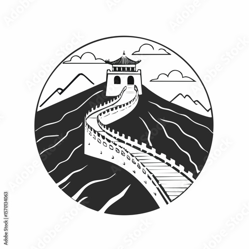 Great wall China landscape famous landmark Vector Image isolated on white background.