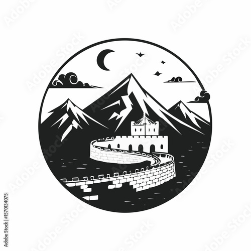 Great wall China landscape famous landmark Vector Image isolated on white background.