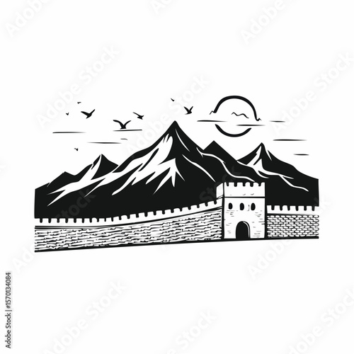 Great wall China landscape famous landmark Vector Image isolated on white background.