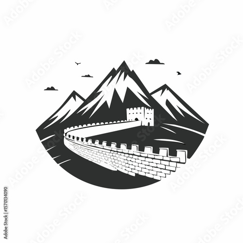 Great wall China landscape famous landmark Vector Image isolated on white background.