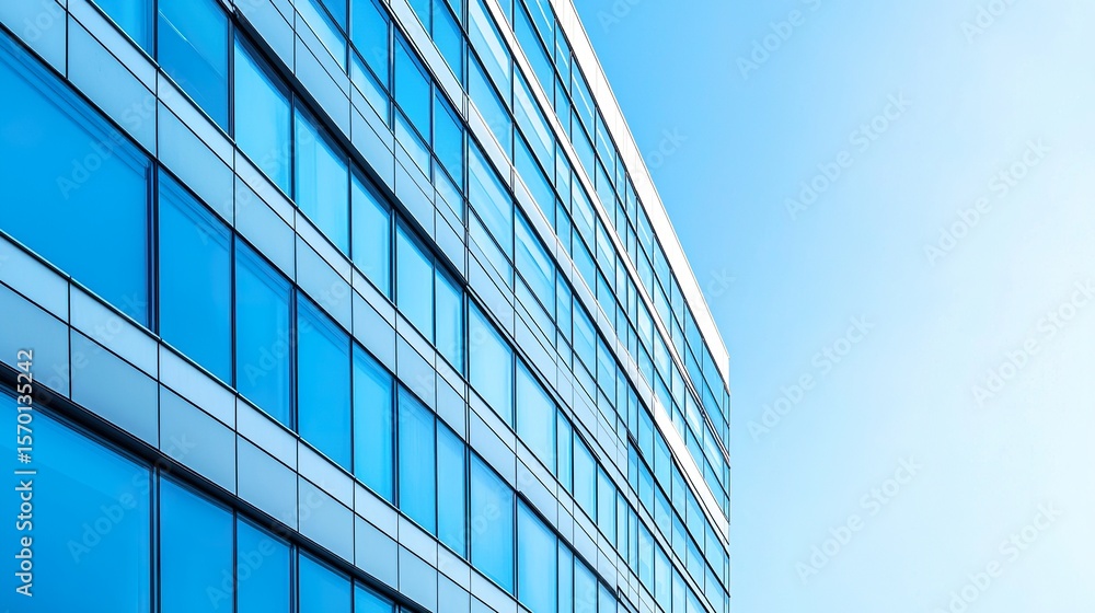 Obraz premium Modern office building exterior, glass facade, city skyline, corporate architecture