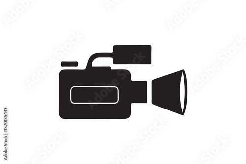 Professional Video Camera Icon Silhouette.A simple, black silhouette of a professional video camera.