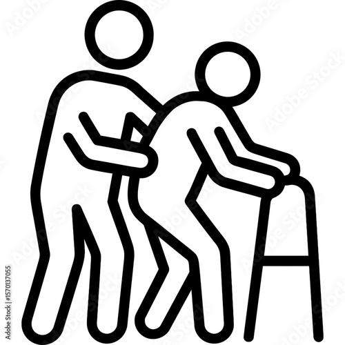 Caregiver supporting care recipient outline icon vector