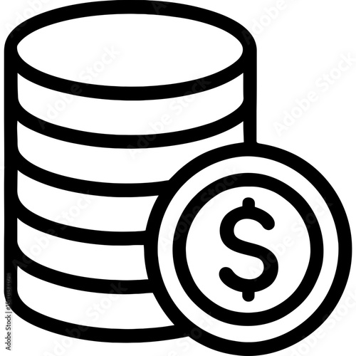 Stack of coins outline icon vector