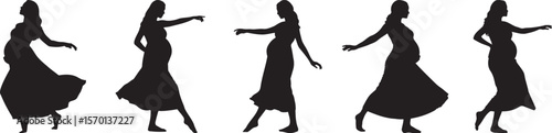 Silhouettes of a Pregnant Woman in Various Poses, Showing the Beauty and Grace of Expecting Motherhood