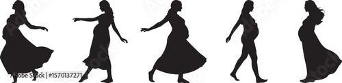 Silhouettes of Pregnant Women in Flowing Dresses, Representing Maternity, Motherhood
