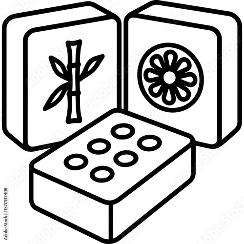 Mahjong tiles outline icon vector