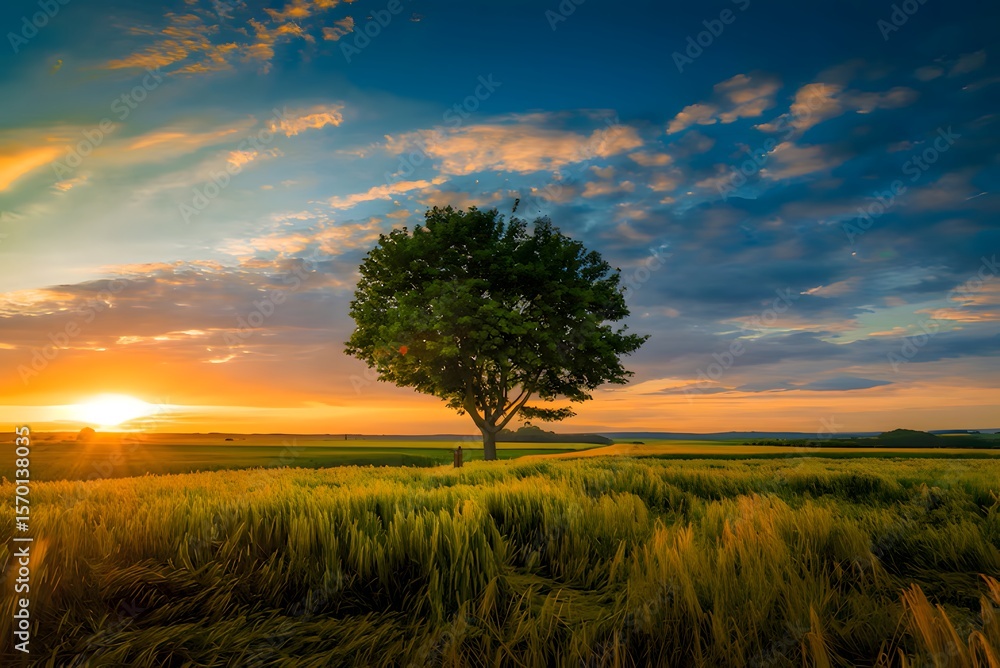 Fototapeta premium Sunset view across an open field