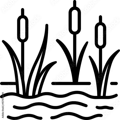 Swamp marsh with reeds and cattails outline icon vector