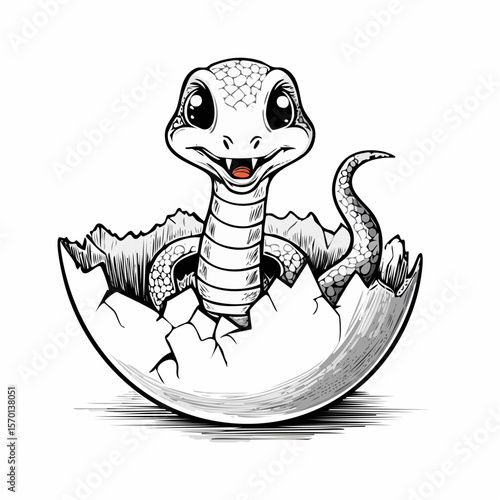 Baby snake hatching from egg vector image isolated on white background