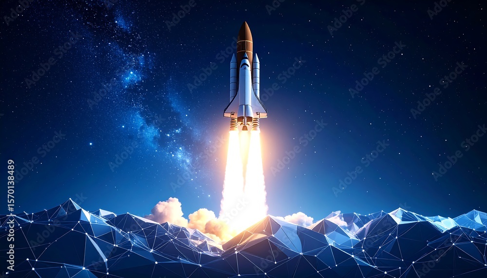 Obraz premium Rocket launch into starry night