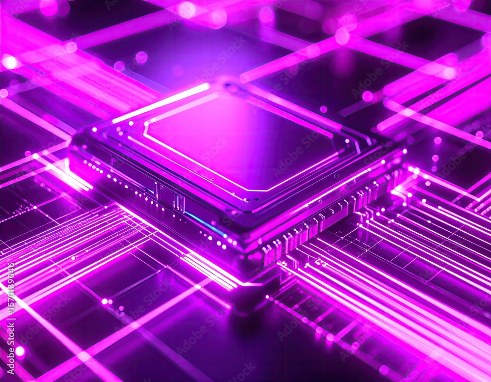 Futuristic circuit board with glowing components Futuristic circuit board with glowing components