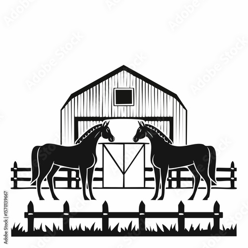 Black Horse Barn Fence Images vector isolated on white background.
