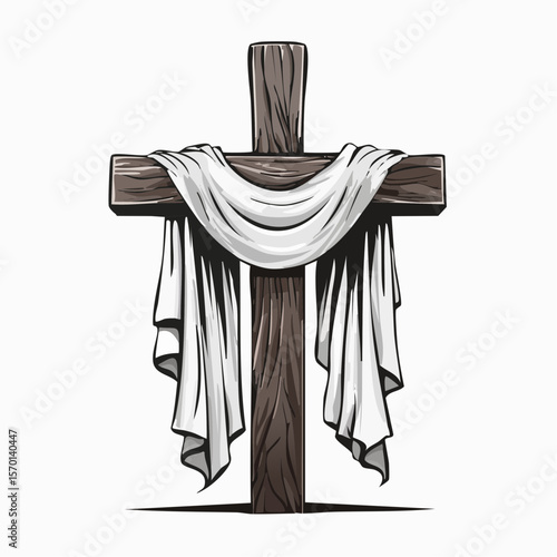 Holy Christian Cross Draped with a Pure White Cloth in a Sacred Vector Illustration