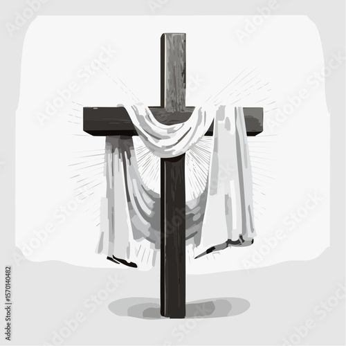 Holy Christian Cross Draped with a Pure White Cloth in a Sacred Vector Illustration