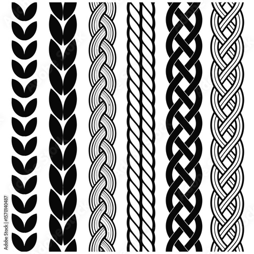 Black and White Vertical Braid Patterns Set vector