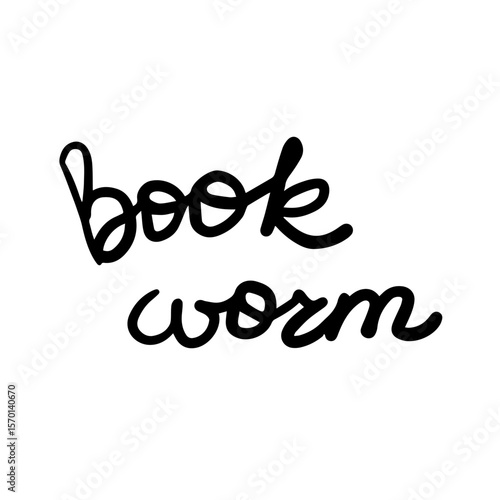 Bookworm handdrawn text. Black on white isolated background