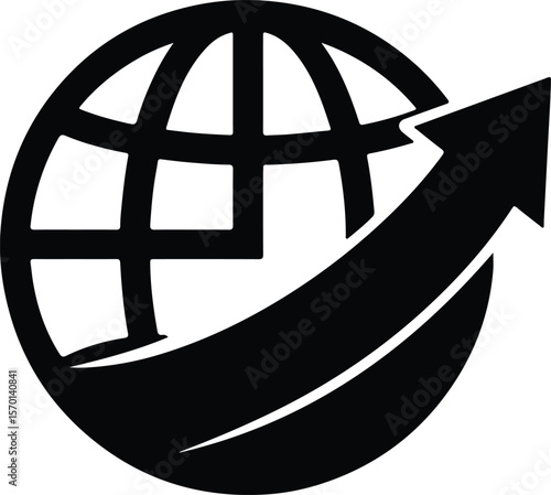 Silhouette Global business growth graph arrow vector illustration